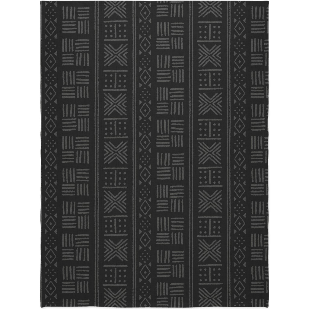 Mudcloth Geometric Motifs Blanket, Fleece, 60x80, Gray, Charcoal