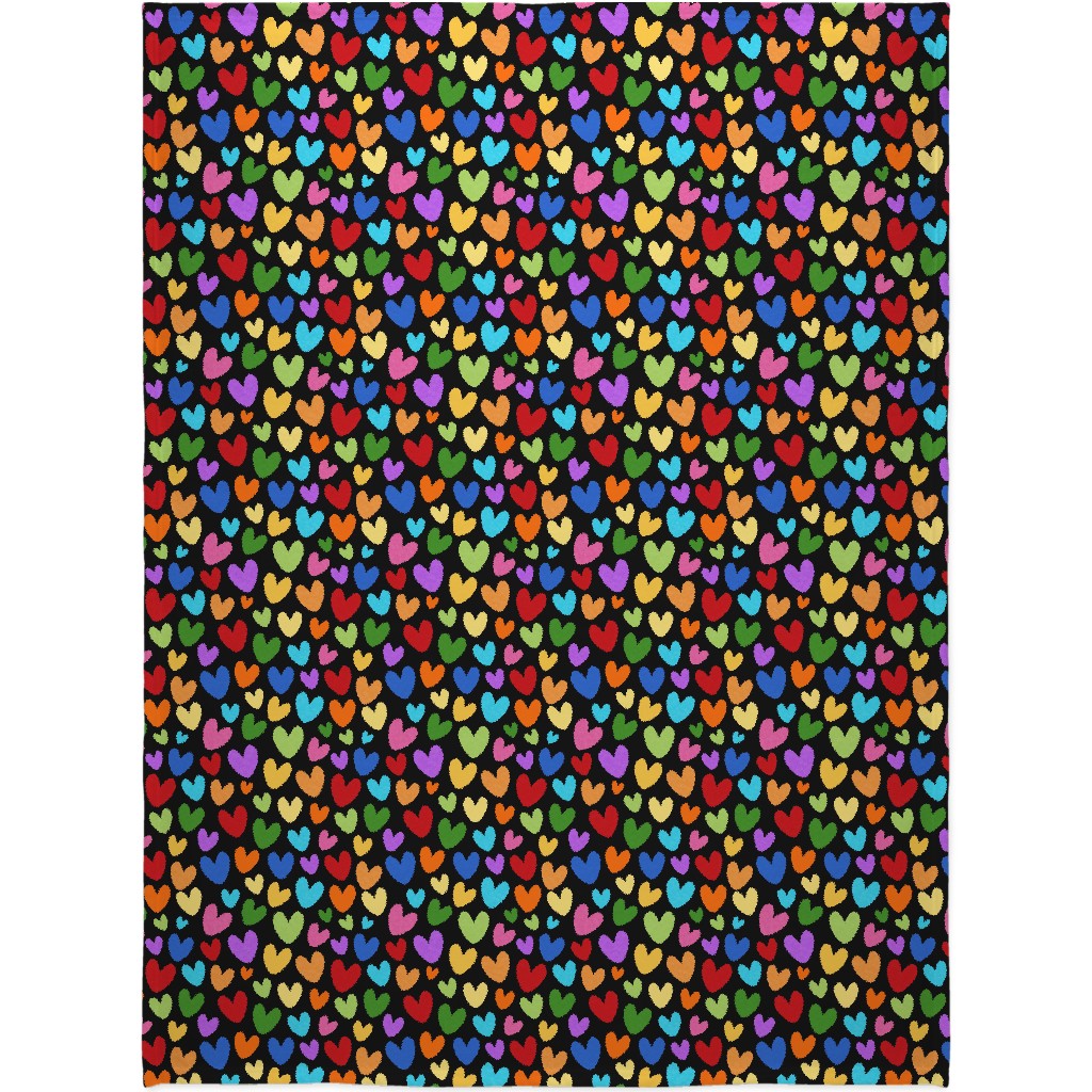 Rainbow Hearts - Black Blanket, Fleece, 60x80, Multicolor