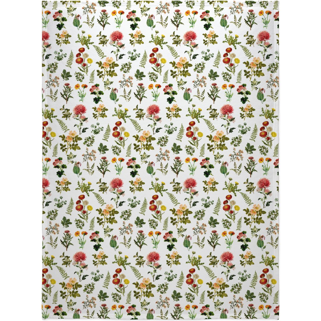 Lil Botanicals - White Blanket, Fleece, 60x80, Green