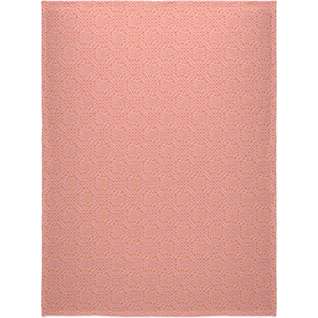 Trippy Checker - Floral - Pink and Orange Blanket, Fleece, 60x80, Pink, Bright Pink