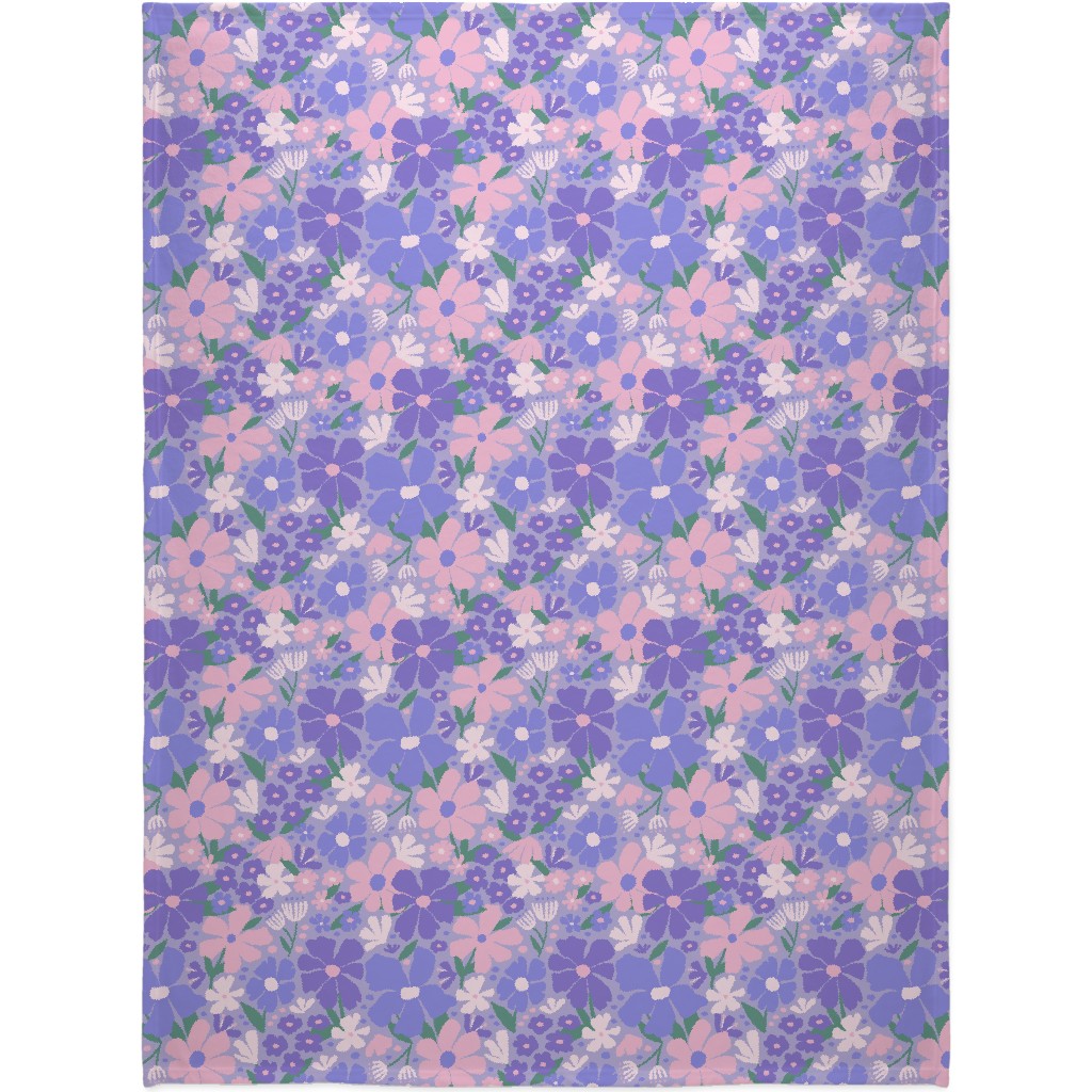 Blooming Garden on Lilac Blanket, Fleece, 60x80, Purple