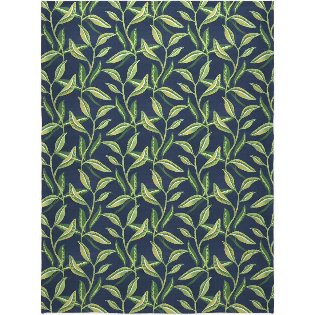 Leafy Vines - Green Blanket, Fleece, 60x80, Green