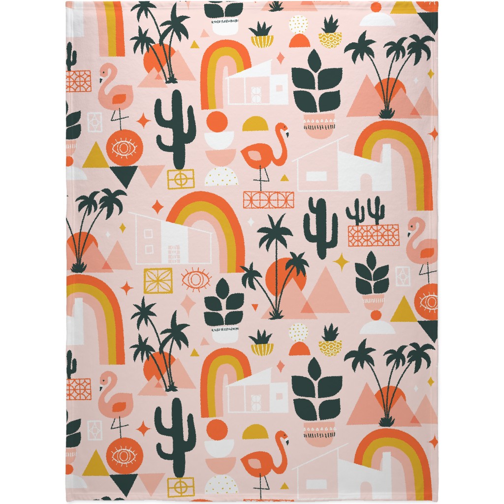 Mod Art Sunset - Pink Blanket, Fleece, 60x80, Pink, Bright Pink