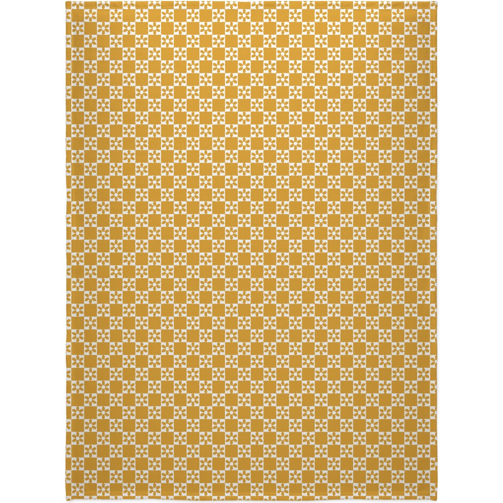 Daisy Checkerboard Blanket, Fleece, 60x80, Yellow