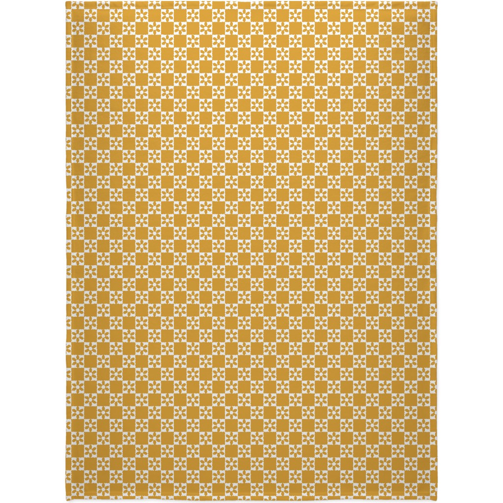 Daisy Checkerboard Blanket, Fleece, 60x80, Yellow, Goldenrod