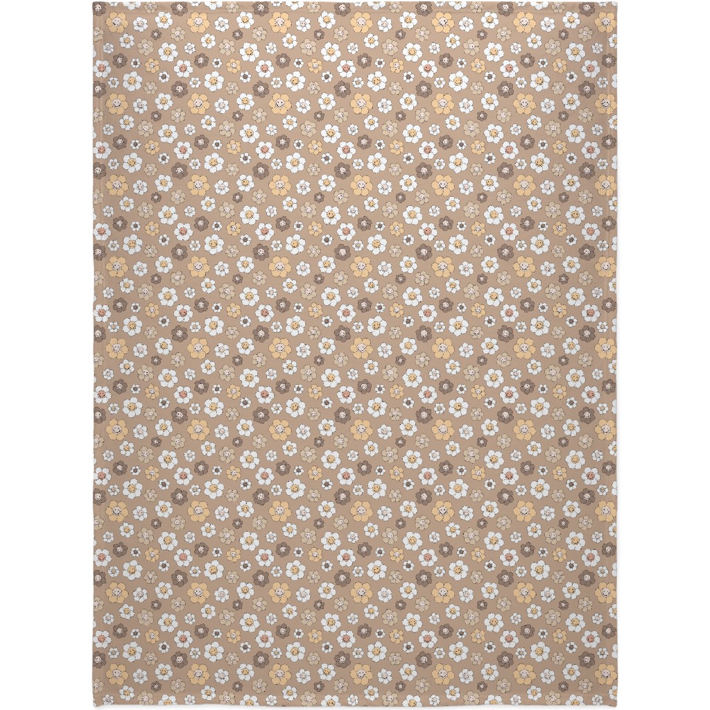 Sweet Smiling Daisies Blanket, Fleece, 60x80, Brown, Dust Bunny