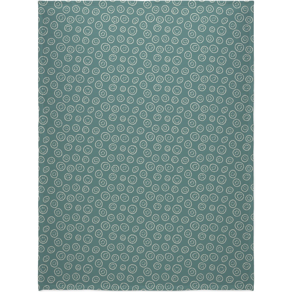 Smiley Winking Faces Blanket, Fleece, 60x80, Green, Ore