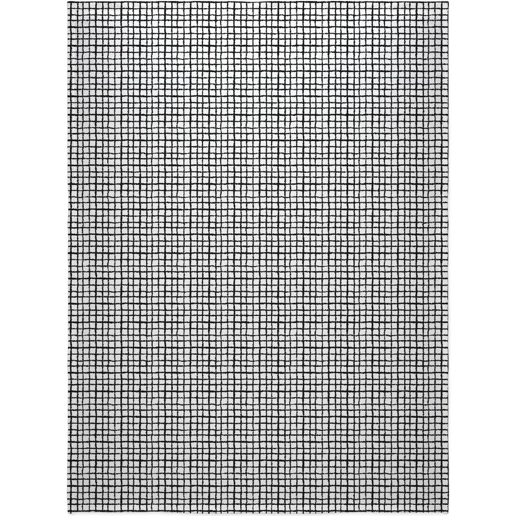 Simple Grid - Classic - Black and White Blanket, Fleece, 60x80, Black