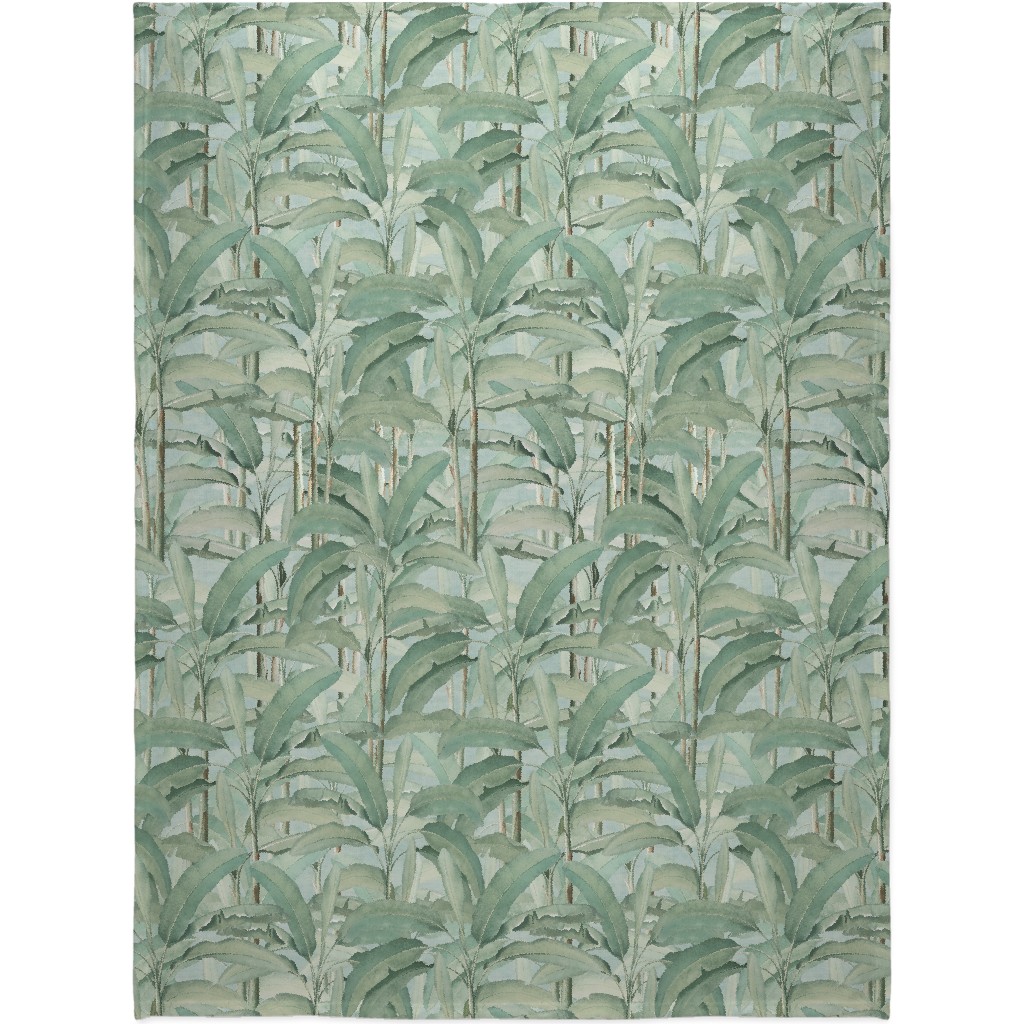 Lush Tropical Leaves Blanket, Fleece, 60x80, Green
