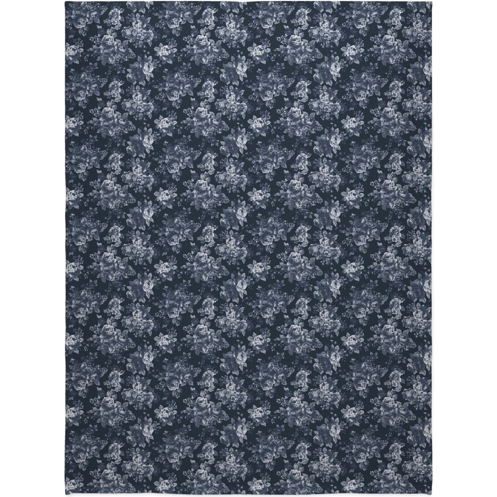 Navy Floral Blanket, Fleece, 60x80, Blue