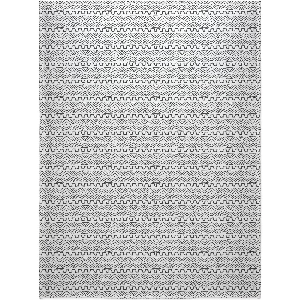 Mud Cloth - White Blanket, Fleece, 60x80, White, White