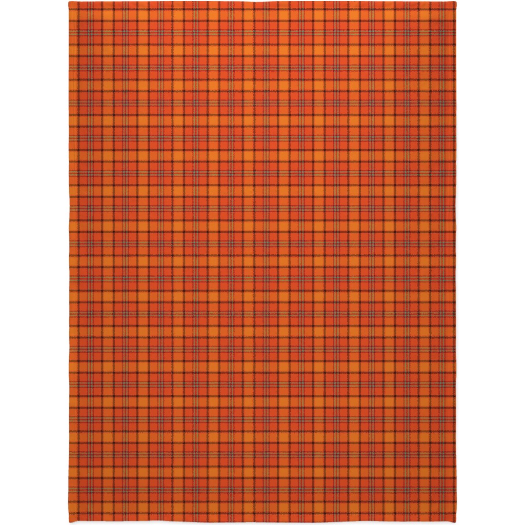Orange With Black Plaid Blanket, Fleece, 60x80, Orange