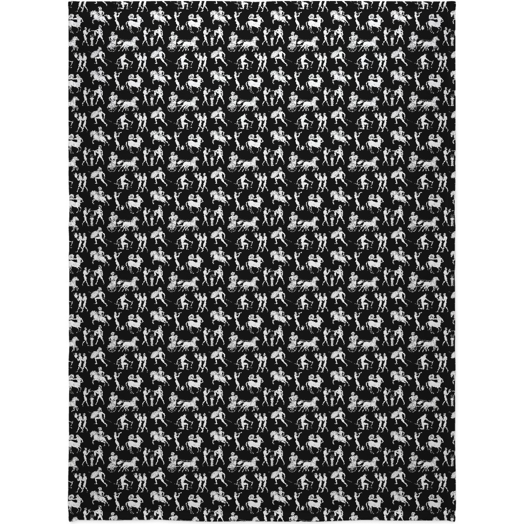 Greek Figures Blanket, Fleece, 60x80, Black, Black