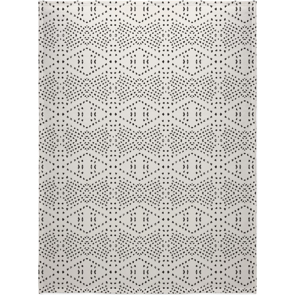 Boho Tile Blanket, Fleece, 60x80, Beige, Black