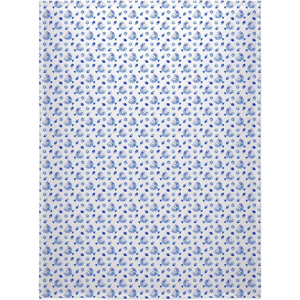Watercolor Hanukkah Menorah, Dreidel, Star of David - Blue Blanket, Fleece, 60x80, Blue, True Blue