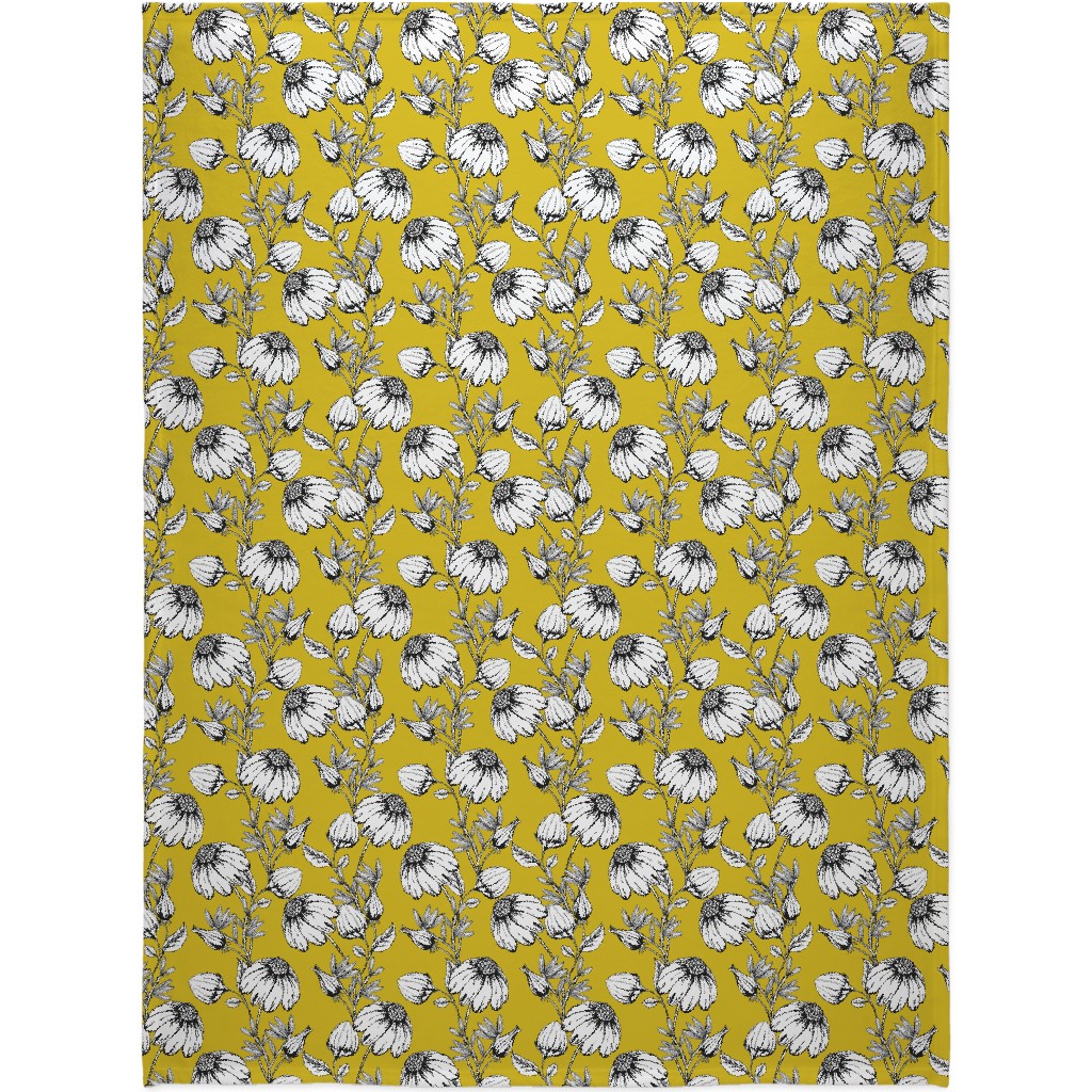 Bloom Floral - Yellow Blanket, Fleece, 60x80, Yellow