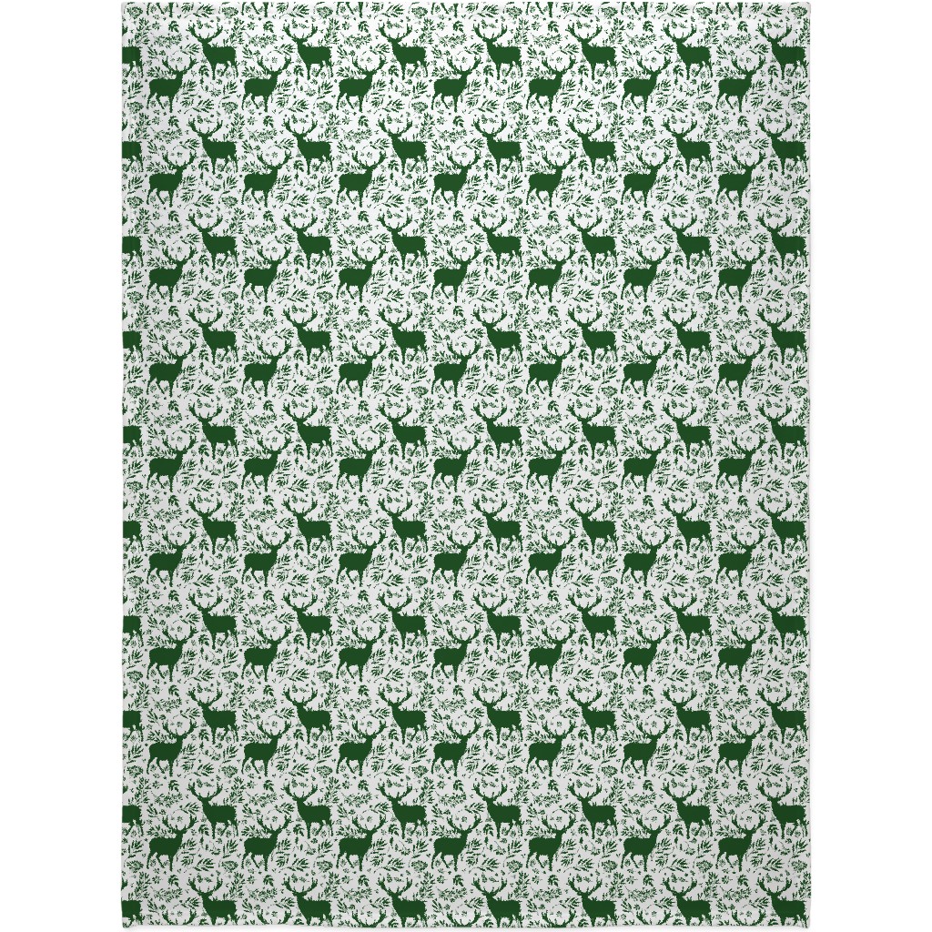 Winter Scene - Green on White Blanket, Fleece, 60x80, Green, Classic Green