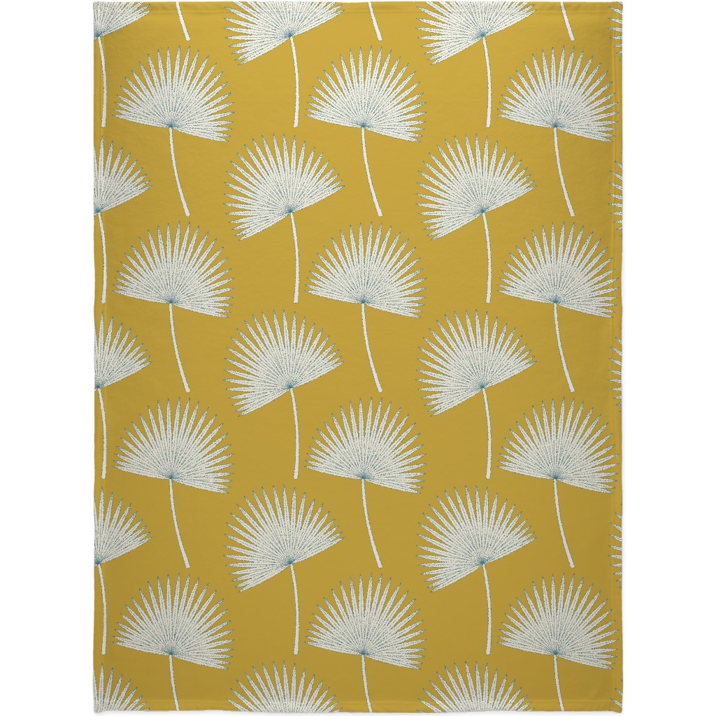 Boho Sunshine Palm Leaves Blanket, Fleece, 60x80, Yellow, Marigold