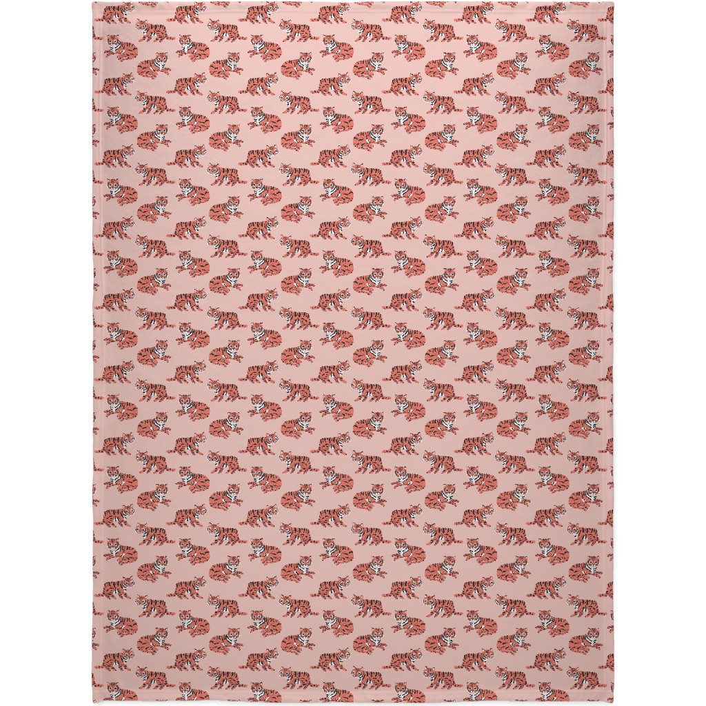 Jungle Tigers - Blush and Coral Blanket, Fleece, 60x80, Pink, Bright Pink