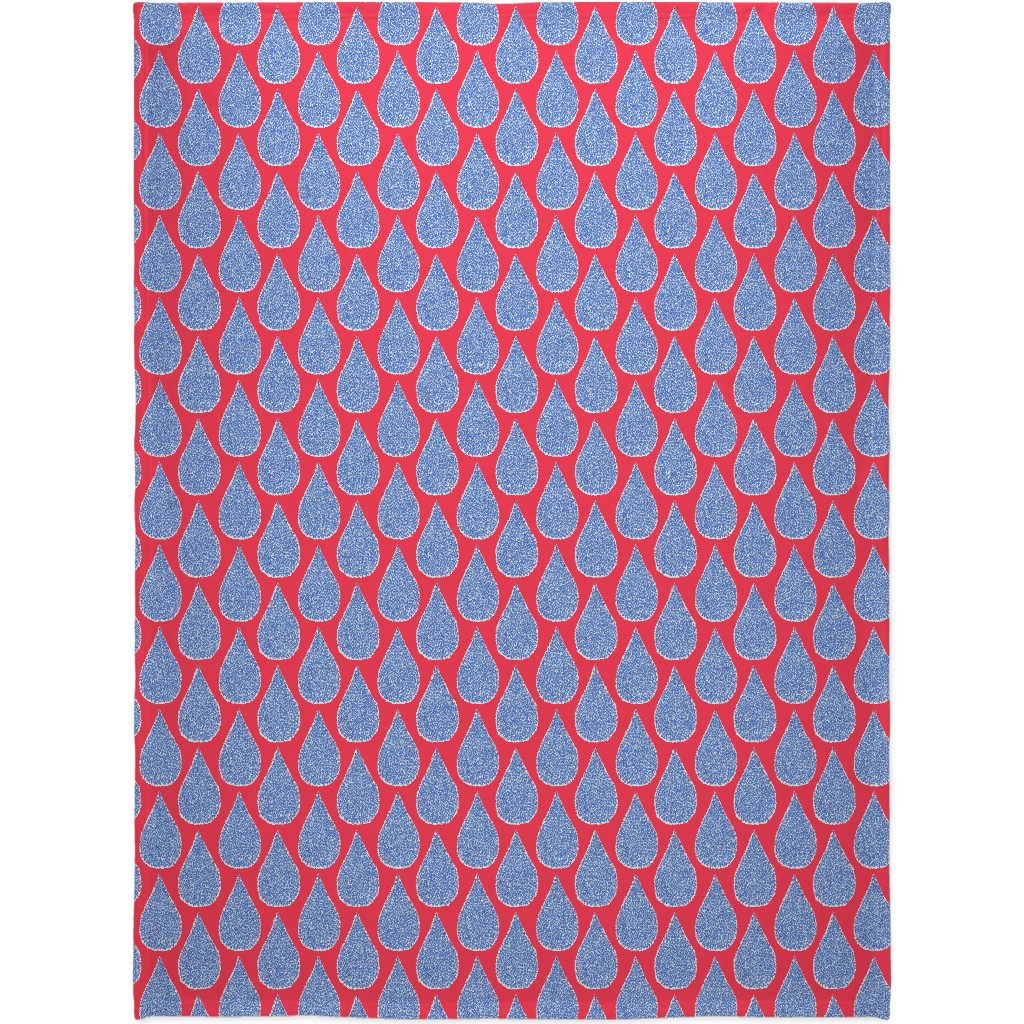 April Showers Rain Drops - Red Blanket, Fleece, 60x80, Red, Red