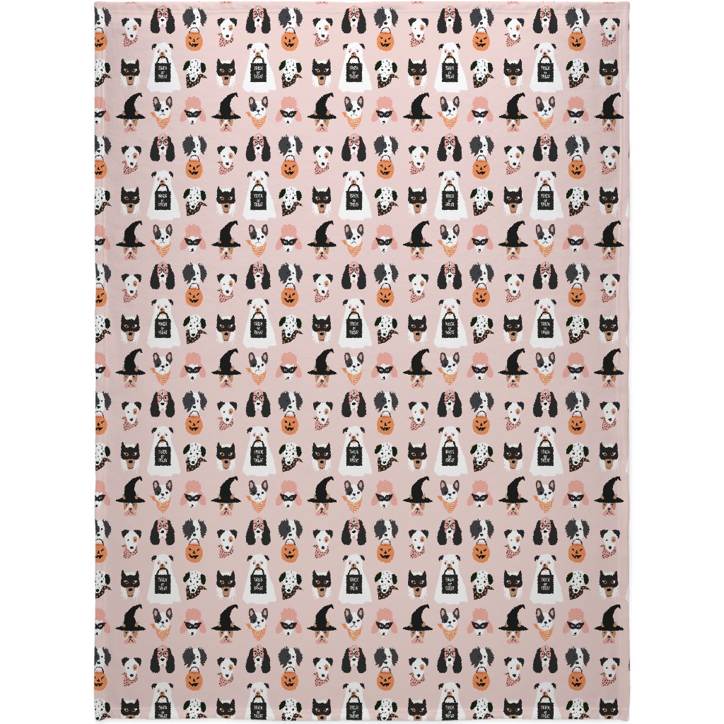 Halloween Puppies on Light Pink Blanket, Fleece, 60x80, Multicolor