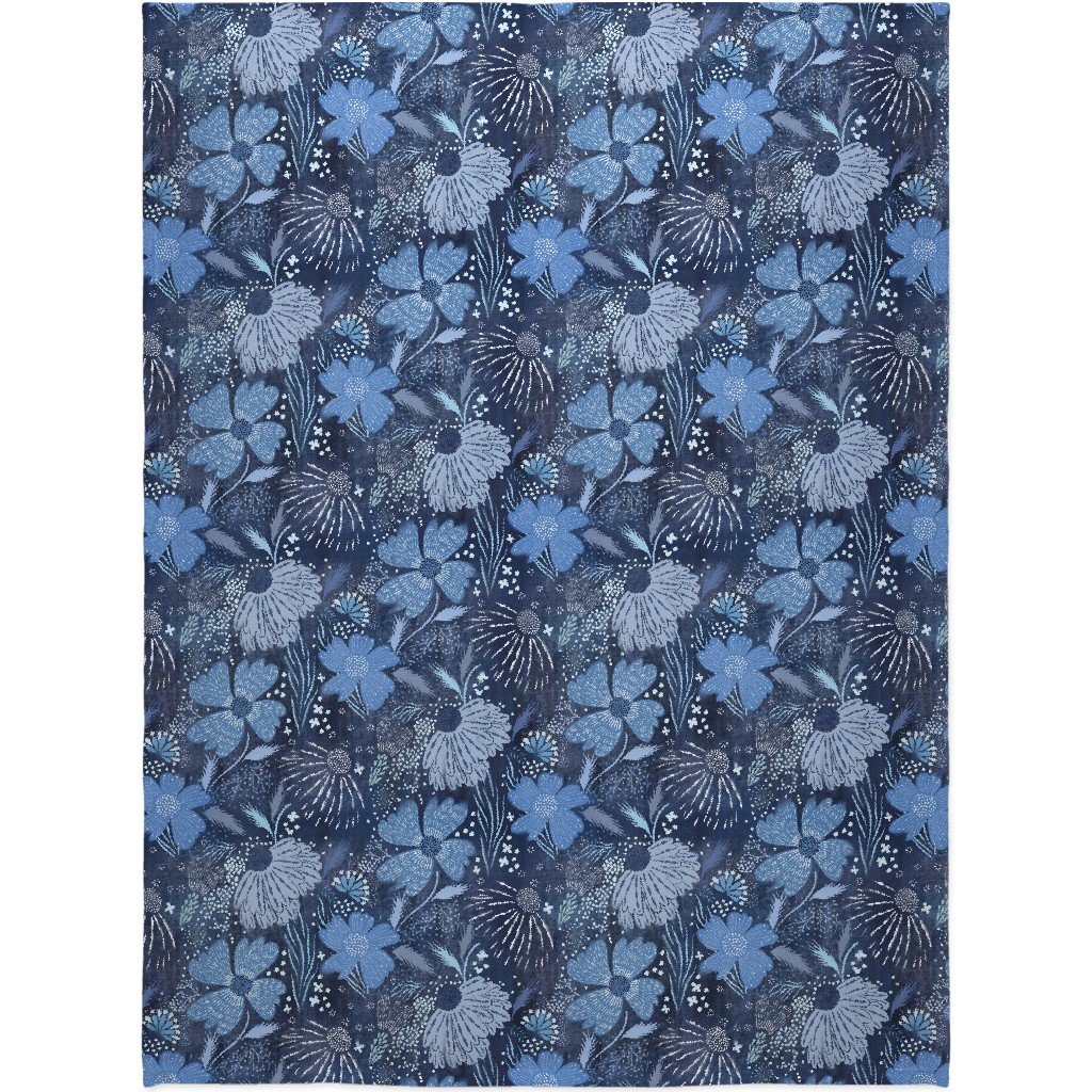 Shibori Flower Abundance - Blue Blanket, Fleece, 60x80, Blue, True Blue