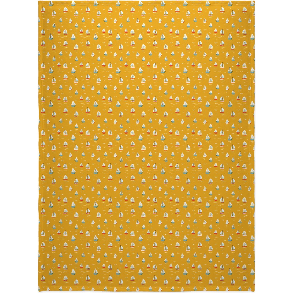 Sailboats Blanket, Fleece, 60x80, Yellow, Eggyolk
