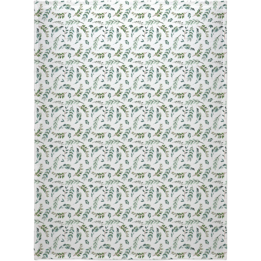 Paprika Floral Greenery Leafs - Green Blanket, Fleece, 60x80, Green, Classic Green