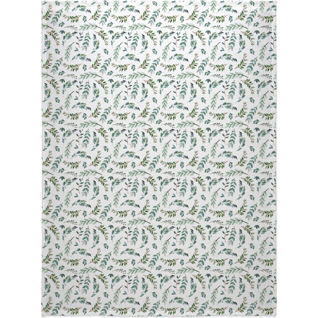 Paprika Floral Greenery Leafs - Green Blanket, Fleece, 60x80, Green