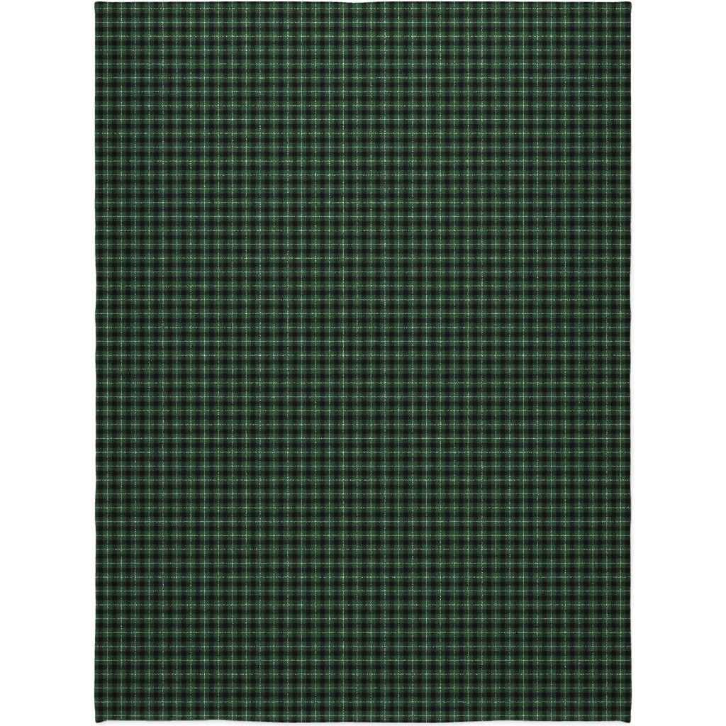 Green & Black Plaid Blanket, Fleece, 60x80, Green