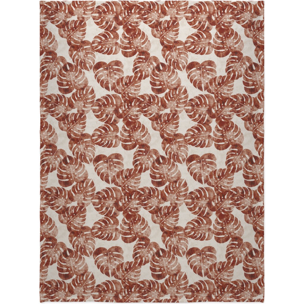 Monstera Leaves - Rust Blanket, Fleece, 60x80, Brown, Brown