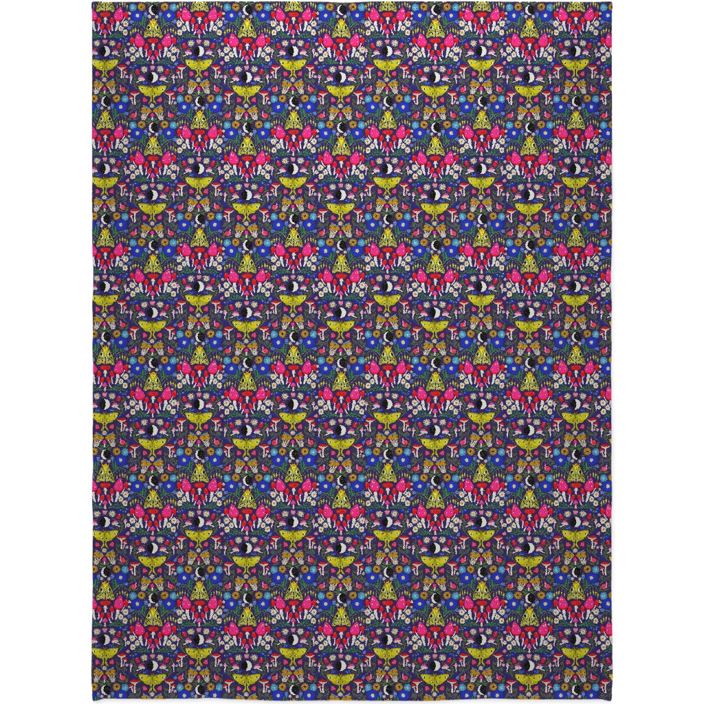 Moth Moon Mushroom - Multicolor Blanket, Fleece, 60x80, Multicolor