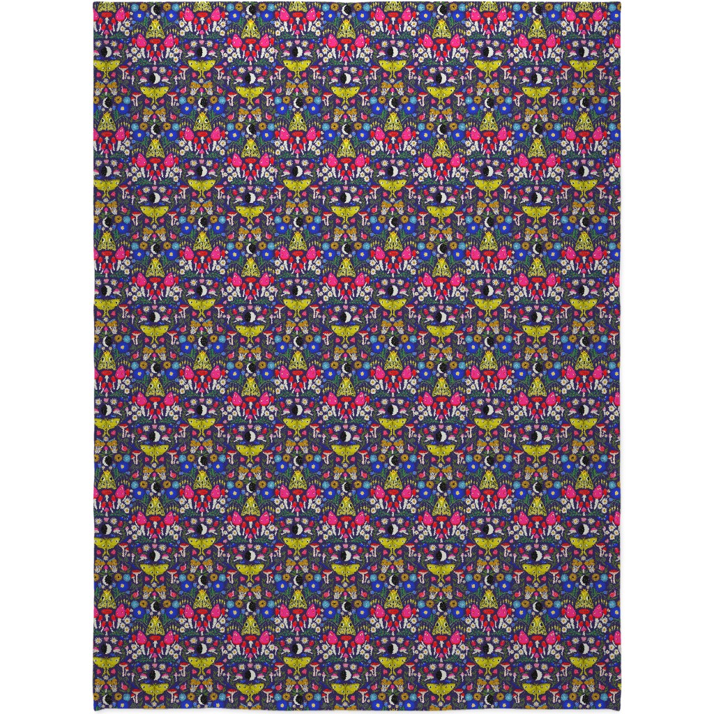 Moth Moon Mushroom - Multicolor Blanket, Fleece, 60x80, Multicolor