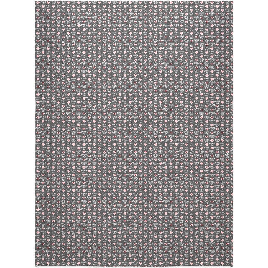 Baseball Mom - Baseball Heart - White on Grey Blanket, Fleece, 60x80, Gray, Gray