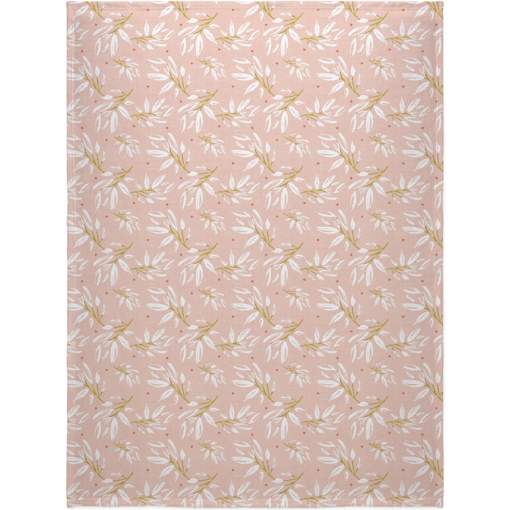 Zen - Gilded Leaves - Blush Pink Large Blanket, Fleece, 60x80, Pink, Bright Pink