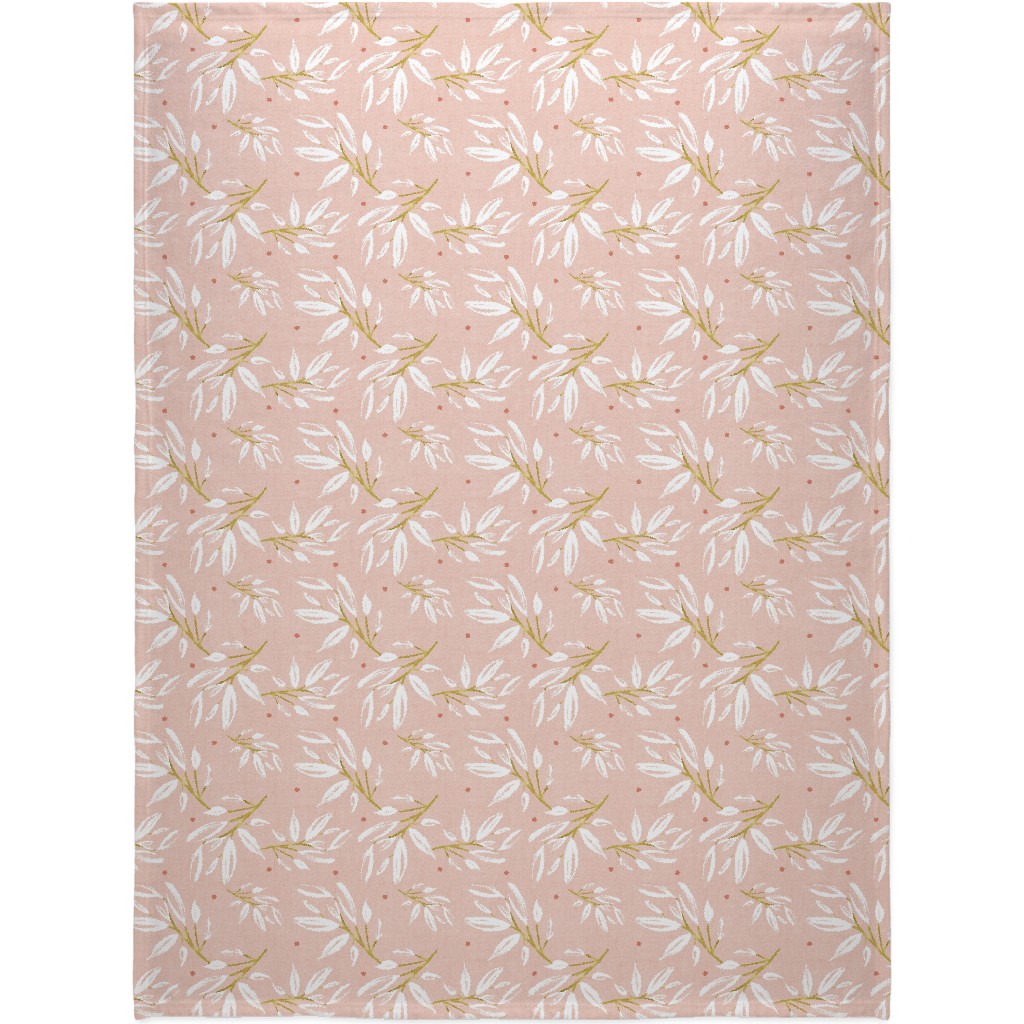 Zen - Gilded Leaves - Blush Pink Large Blanket, Fleece, 60x80, Pink