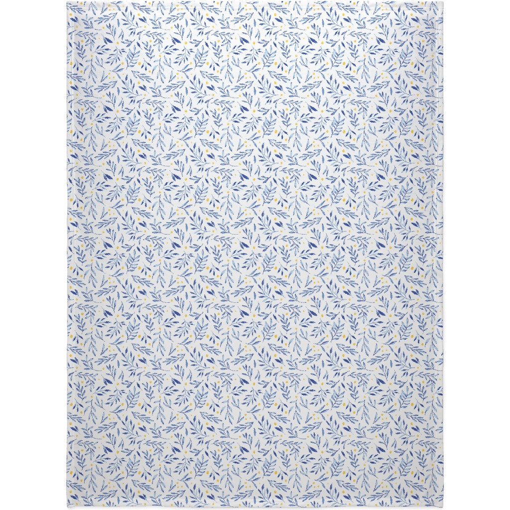 Blue Leaves With Berries Blanket, Fleece, 60x80, Blue, True Blue