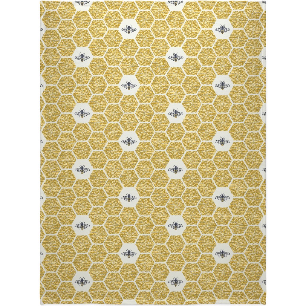 Bees & Honeycomb - Gold Blanket, Plush Fleece, 60x80, Yellow