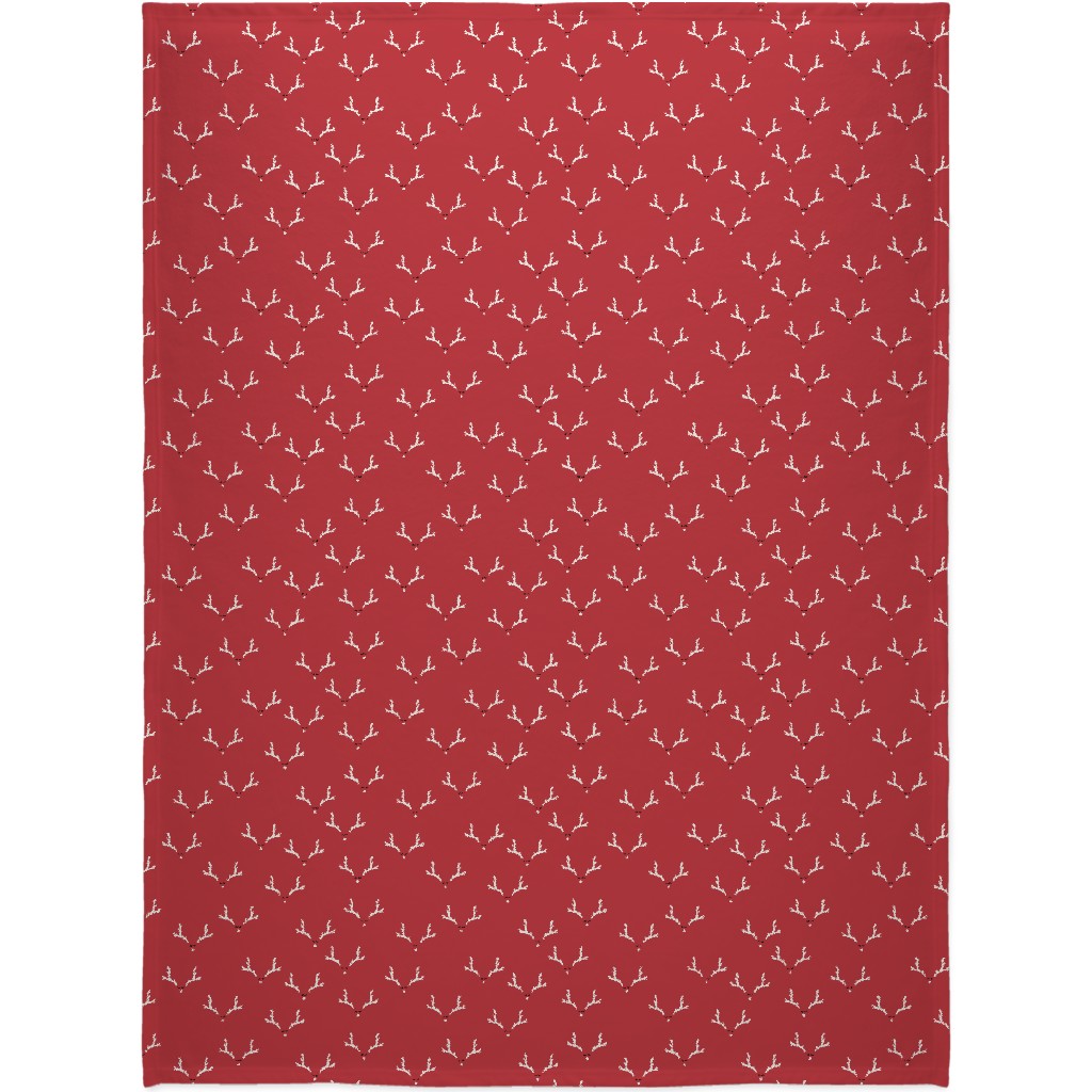 Christmas Reindeer Antlers - Red Blanket, Plush Fleece, 60x80, Red