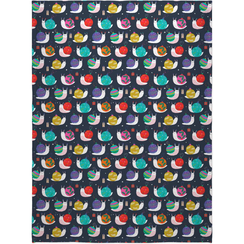 Christmas Bauble Snails - Navy Blanket, Plush Fleece, 60x80, Multicolor
