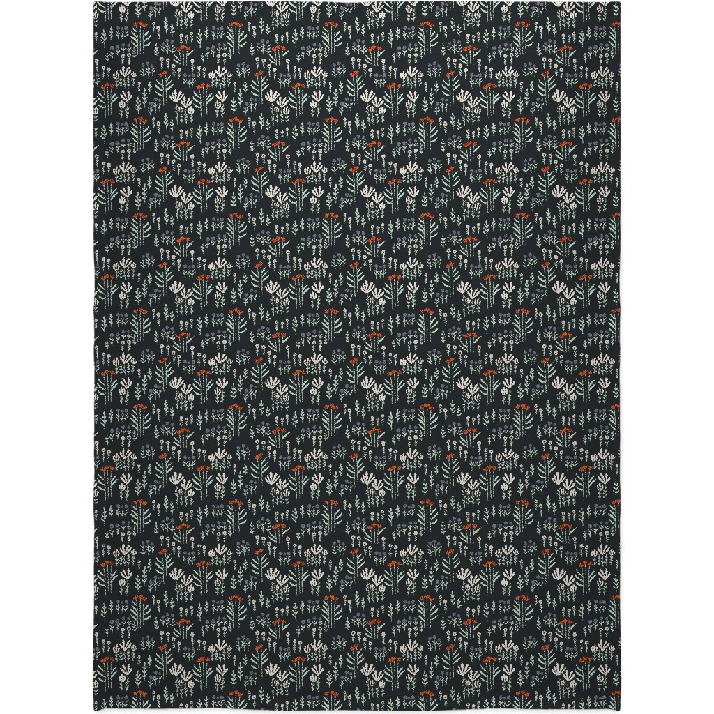 Delicate Floral - Orange and White Blanket, Plush Fleece, 60x80, Black, Black