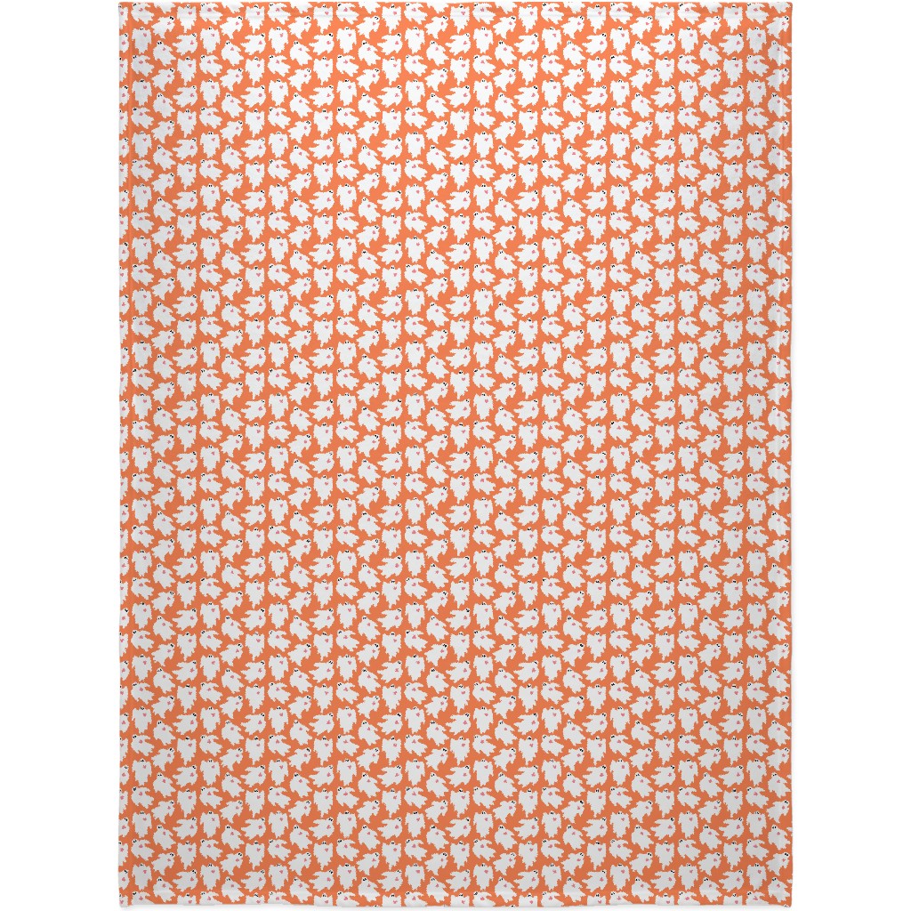 Halloween Ghosts With Hearts - Orange Blanket, Plush Fleece, 60x80, Orange, Orange