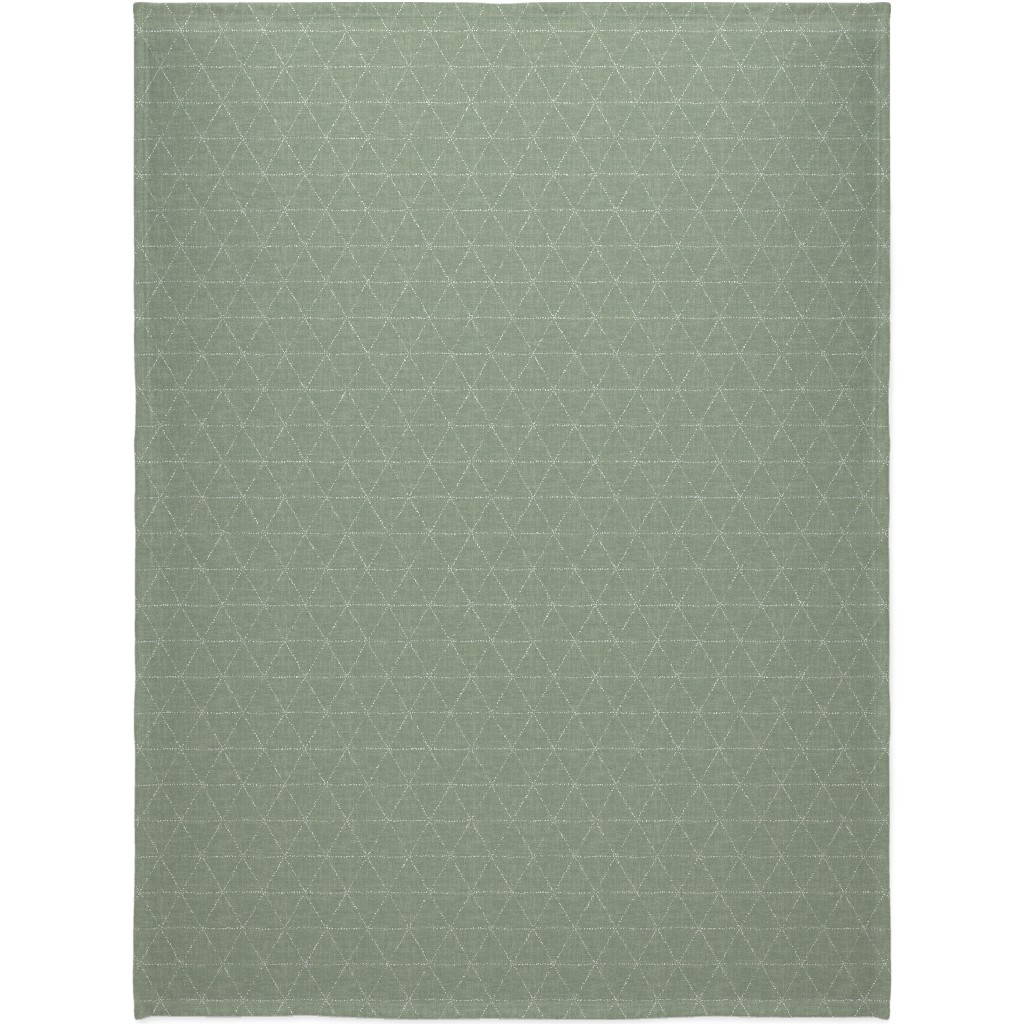 Boho Triangles - Sage Blanket, Plush Fleece, 60x80, Green, Classic Green