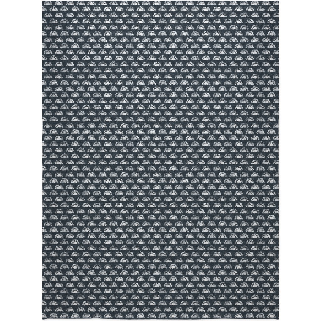 Sunshine Boho Block Print - Blue Blanket, Plush Fleece, 60x80, Blue, True Blue