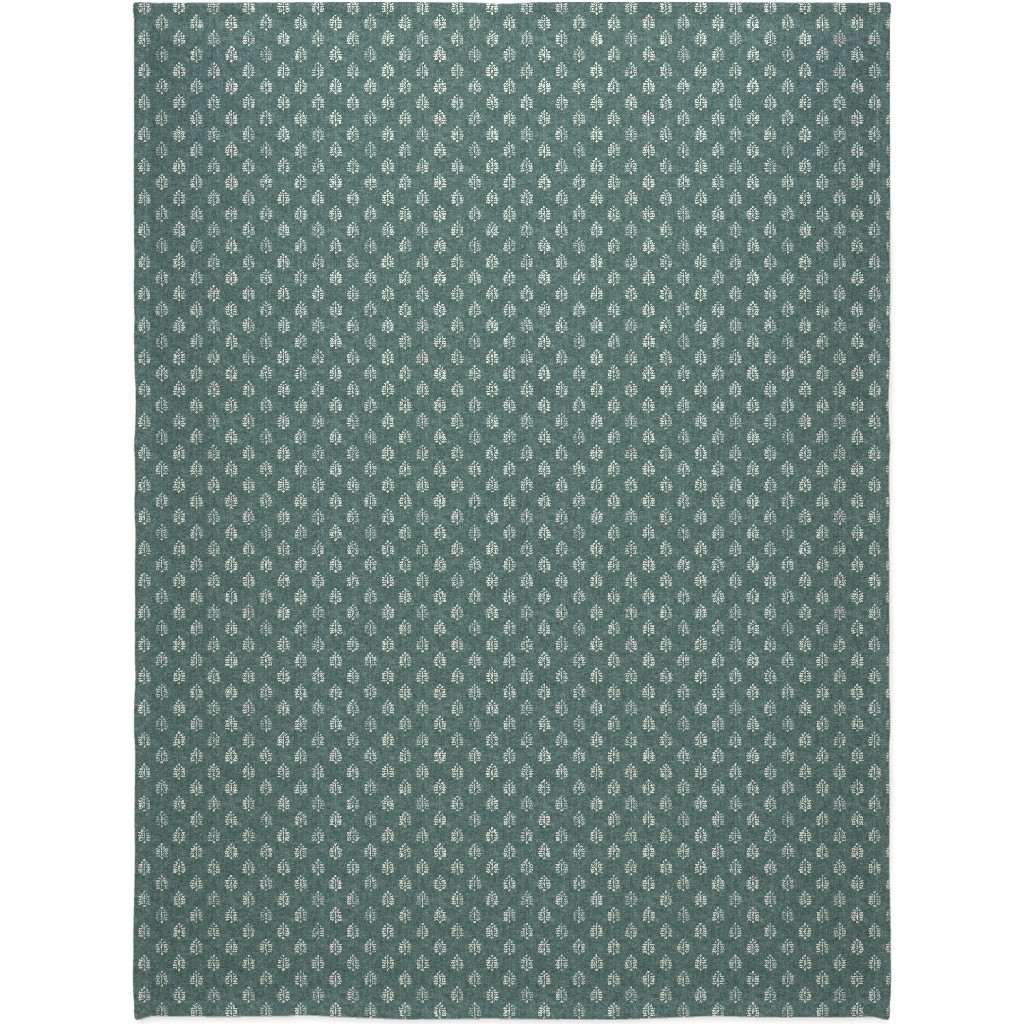 Block Print Fern on Dark Jade Blanket, Plush Fleece, 60x80, Green, Classic Green