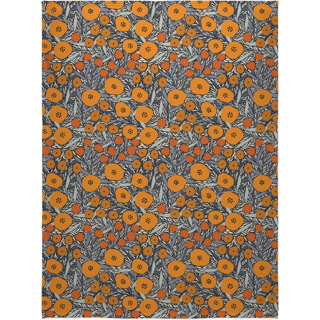 Eloise Floral - Orange Blanket, Plush Fleece, 60x80, Orange