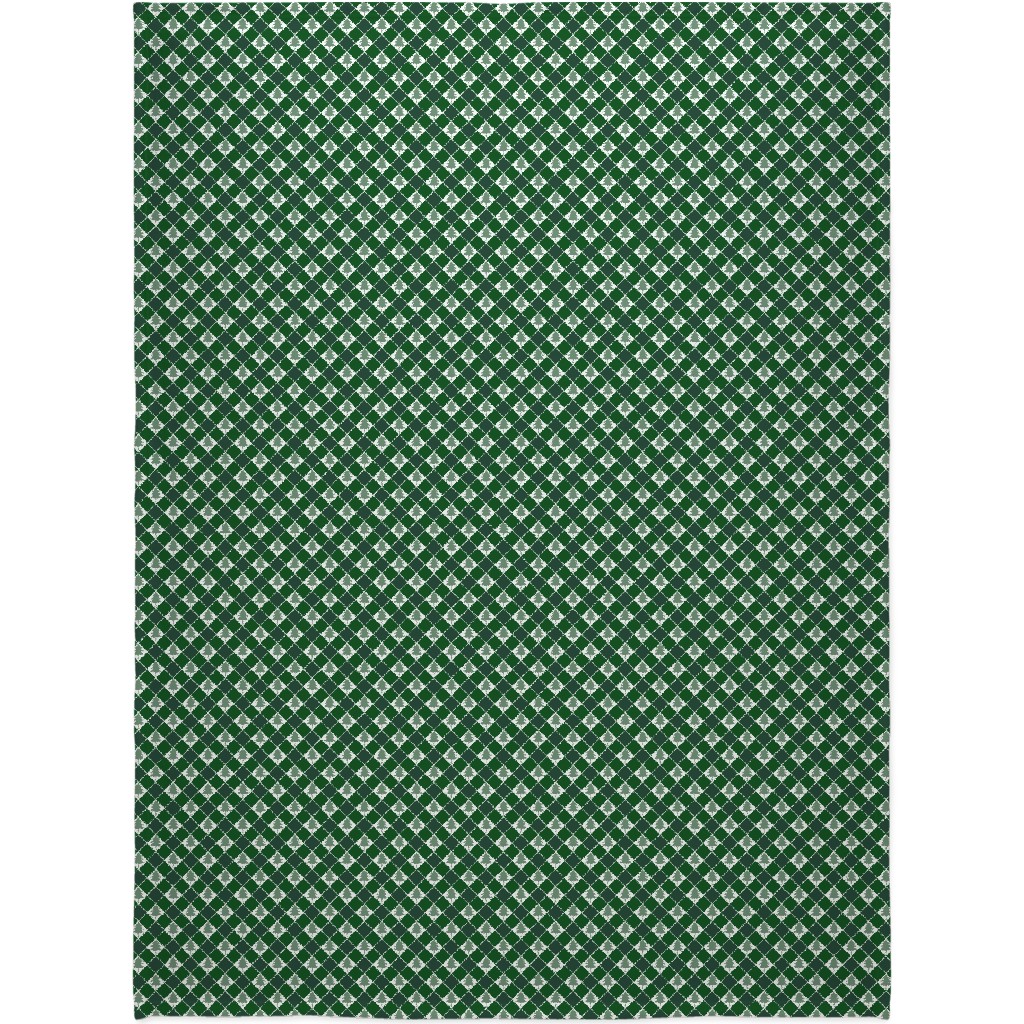 Christmas Tree Checkers - Green Blanket, Plush Fleece, 60x80, Green, Classic Green