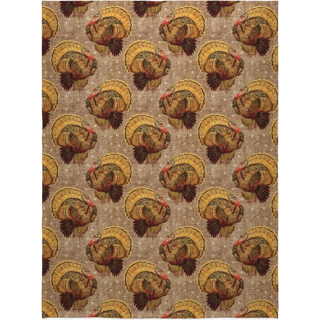 Vintage Turkey - Burlap Blanket, Plush Fleece, 60x80, Brown, Brown