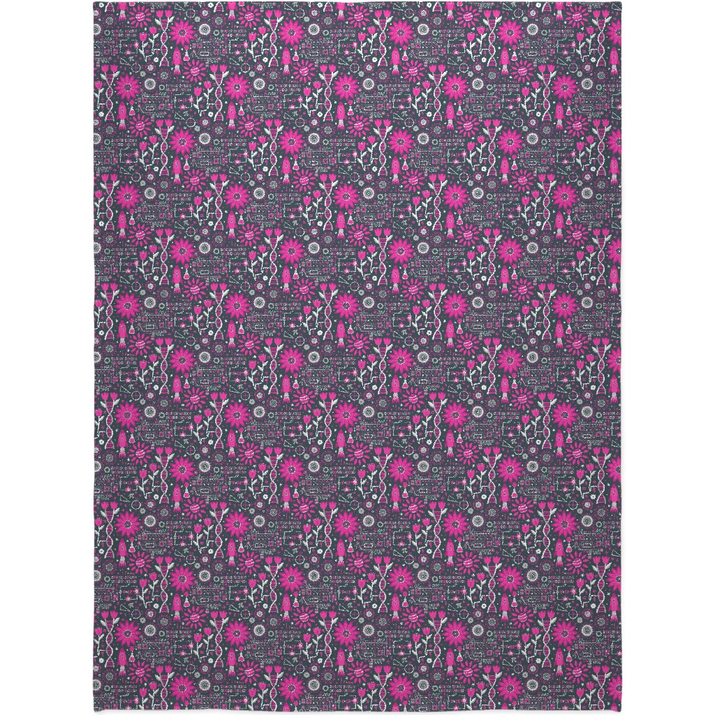 Flowers and Stem Blanket, Plush Fleece, 60x80, Pink