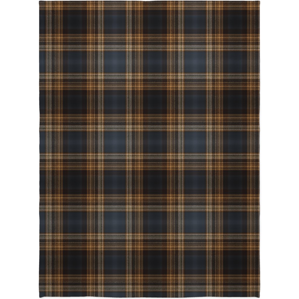 Fine Line Plaid - Dark Blue and Brown Blanket, Plush Fleece, 60x80, Brown, Brown